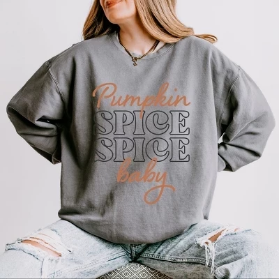 Тыквенная пряность Spice Baby Легкая одежда Окрашенная толстовка серого цвета