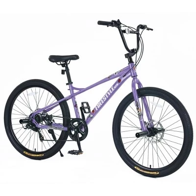 26-ДЮЙМОВЫЙ велосипед Bmx с двойными дисковыми тормозами, Детский велосипед с алюминиевыми ободами и 7-ступенчатой системой, Детский велосипед для мальчиков и девочек старше 12 лет, фиолетовый