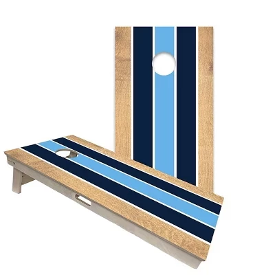 Набор досок Cornhole 2x4 в классическую полоску темно-синего и нежно-голубого цветов | Включает в себя (2) доски, (8) Сумки и дополнительные аксессуары, а также чехол и подсветку