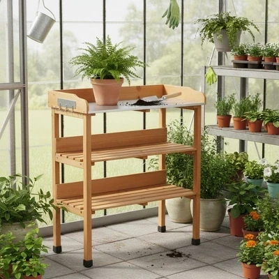 Садовый верстак Clihome, 3 яруса, коричневый