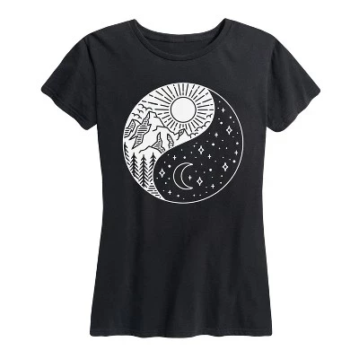 Женская футболка с коротким рукавом Yin Yang Sun Moon и рисунком Солнца и Луны, черная