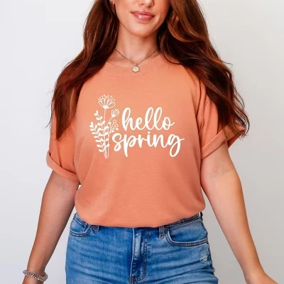 Футболка Hello Spring Flowers, окрашенная в терракотовый цвет