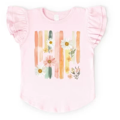 Daisies Stripes Faux Paint - Flutter Sleeve Graphic T-Shirt ballerina