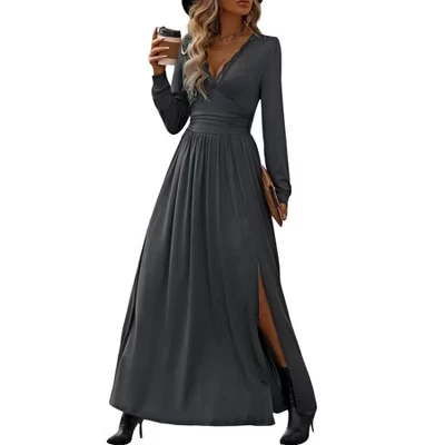 Женское платье Yesfashion макси с кружевом, серое