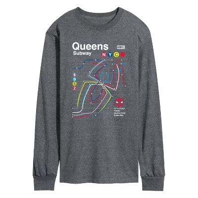 Men's -  - Queens Subway Long Sleeve Graphic T-Shirt heather charcoal