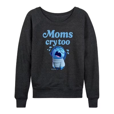 Женская рубашка Moms Cry Too Легкая французская махровая рубашка с широким вырезом и длинными рукавами с графическим рисунком heather charcoal