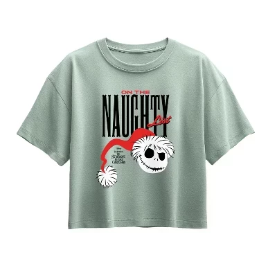 Футболка для девочек - Кошмар перед Рождеством - Naughty List Jack с коротким рукавом и графическим рисунком seafoam