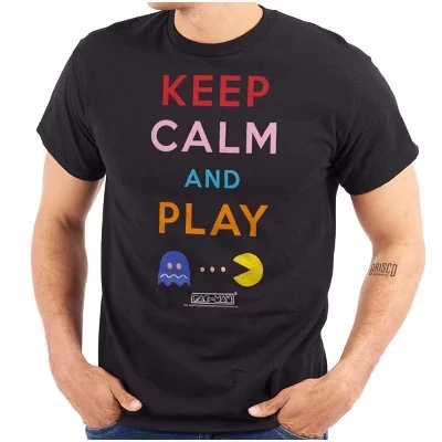 Сохраняйте спокойствие и играйте в графическую футболку PACMAN Для мужчин или женщин с лицензией черного цвета