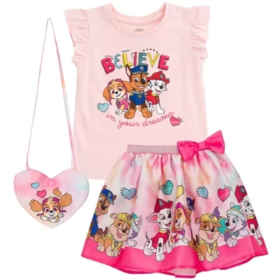 Комплект одежды из 3 предметов для девочек Paw Patrol: майка, юбка и сумка, от маленького ребенка до Большого ребенка, розовый