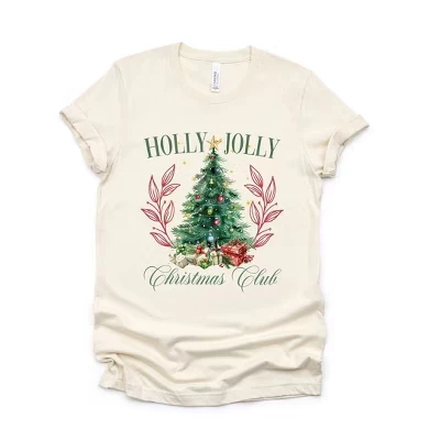 Женская кремовая футболка с коротким рукавом Holly Jolly Christmas Club с графическим рисунком