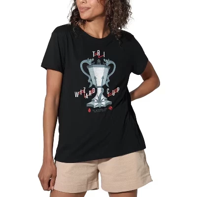 Женская свободная футболка Triwizard Cup Lines черного цвета