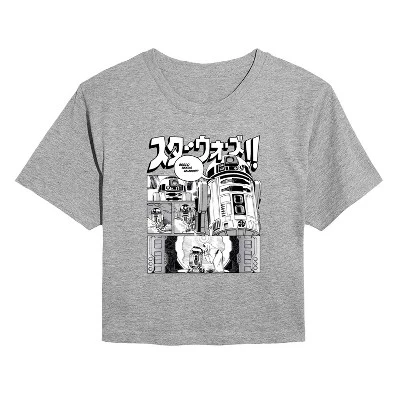 Women's -  - R2D2 Manga Panels Cropped Graphic T-Shirt gray