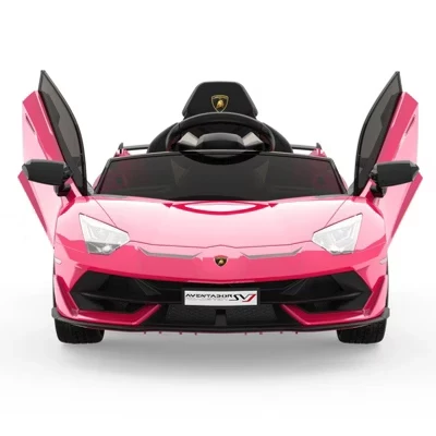 Детский электромобиль на 12 В | Лицензионный спортивный автомобиль Lamborghini на батарейках с дистанционным управлением, 2 скоростями, аудиосистемой, светодиодными фарами розового цвета