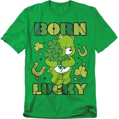 Мужская футболка Born Lucky Good Luck Bear с изображением Дня Святого Патрика зеленого цвета