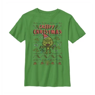 Футболка для мальчика Universal Monsters Christmas Creature from the Lagoon с жуткими гирляндами для мальчиков