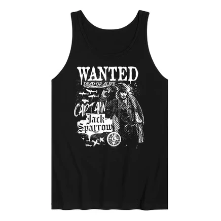 Мужская майка с рисунком Jack Sparrow Wanted, черная