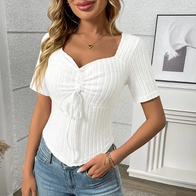 Женский топ Yesfashion в рубчик с кулиской, белый