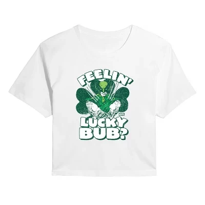 Женская укороченная футболка с рисунком Feelin Lucky Bub белого цвета