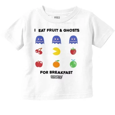 Футболка с рисунком PACMAN Fruit and Ghosts for Breakfast для малышей лицензионного белого цвета