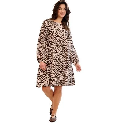 Ellos Boat Neck Godet Dress leopard print