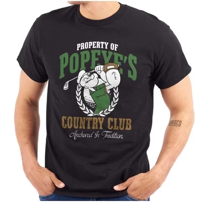 Футболка с графическим изображением Property of Popeye's Country Club, мужская или женская, лицензированная, черного цвета