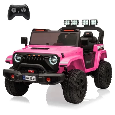 24-Вольтовая езда на игрушках для больших детей, 4WD 2-местная езда на автомобилях с дистанционным управлением, 3 скорости, розовая светодиодная подсветка