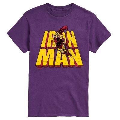 Мужская футболка с надписью Iron Man Stacked Name Оверсайз с коротким рукавом и графическим рисунком фиолетового цвета