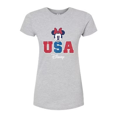 Женская приталенная футболка с рисунком Minnie USA серого цвета