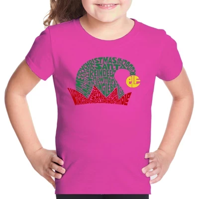 Рождественская шапка эльфа - футболка с надписью Girl's Word Art розового цвета