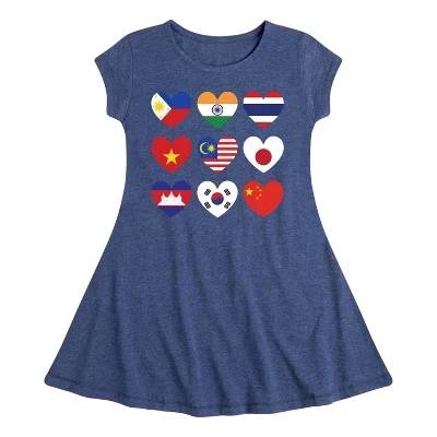 Графичное платье AAPI Heart Flags Fit & Flair с коротким рукавом и принтом в виде сердца, синее