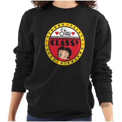 Betty Boop Остается стильной дерзкой женской толстовкой с круглым вырезом, лицензированная черная
