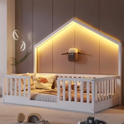 Детская кровать-монтессори ModernLuxe с подсветкой и бортиками, белая