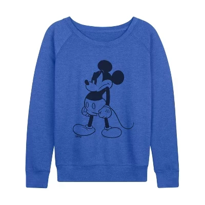 Женская рубашка с рисунком Mad Stand Mickey, легкая французская махровая рубашка с широким вырезом и длинным рукавом, синяя