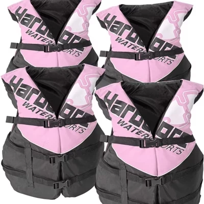 комплект из 4 предметов Hardcore Coast Guard type III PFD для взрослых; спасательный жилет для взрослых; спасательный жилет для плавания; водные лыжи, вейкборд, каяк; розовый