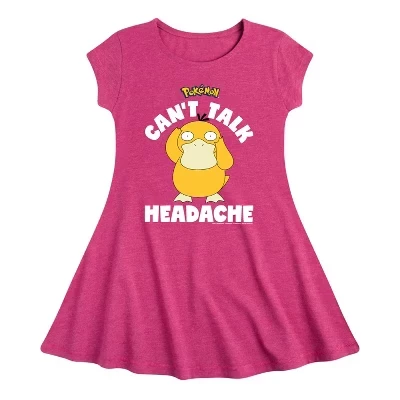 Платье для девочек с покемонами и принтом Psyduck Headhead Fit & Flair с короткими рукавами и графическим принтом цвета Хизер фуксия