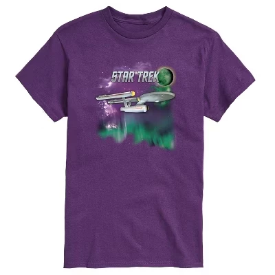 Мужская футболка с коротким рукавом Enterprise Northern Lights с графическим рисунком фиолетового цвета