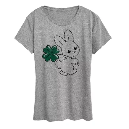 Женская футболка с коротким рукавом и рисунком кролика и клевера heather grey