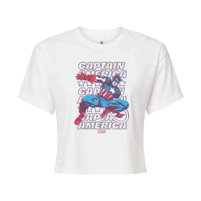 Women's -  - Captain America 3D Comic Book Cropped Graphic T-Shirt white