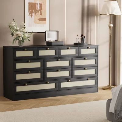 Комод SunnyFurn, 12 ящиков, под ТВ 65″, черный