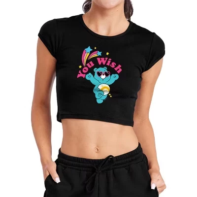 Women's  You Wish Valentine Cap Sleeve Baby Rib Crop Top black