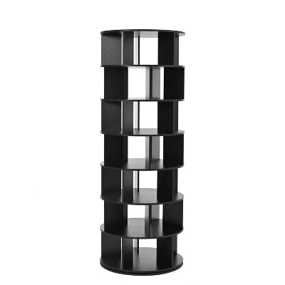 CLIHOME Вращающаяся на 360° стойка для обуви Tower, 7-ярусная вращающаяся обувная карусель-органайзер для шкафа с 5 сетками на слой черного цвета