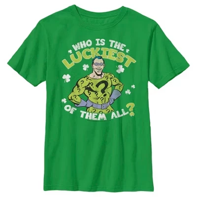 Boy's Batman St. Patrick's Day Riddler Who is the Luckiest of Them All? T-Shirt green
