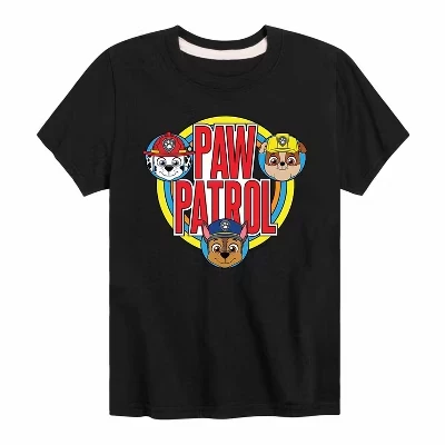 Футболка с коротким рукавом в стиле ретро с логотипом Paw Patrol и Marshall Rubble Chase для мальчиков, черная