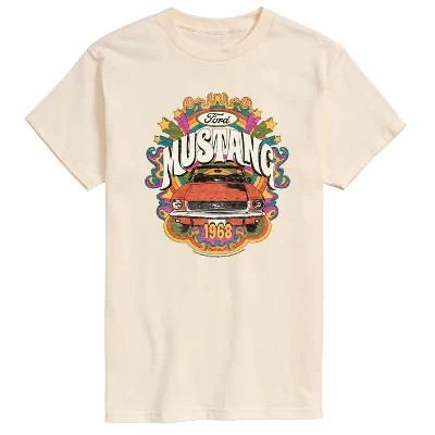 Мужская футболка Mustang Vintage Groovy 1968 с коротким рукавом и графическим принтом кремового цвета.