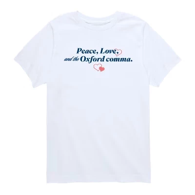 Футболка с коротким рукавом Peace Love и надписью Oxford Comma, белая