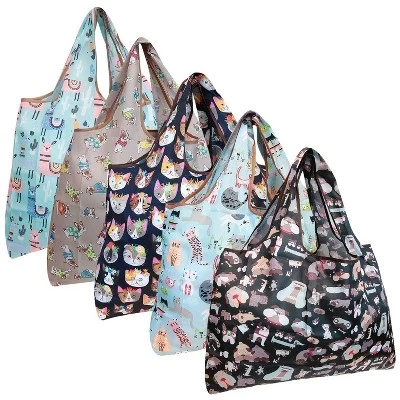 Большие складные нейлоновые многоразовые продуктовые сумки Tote, 5 упаковок для кошек / собак / лам