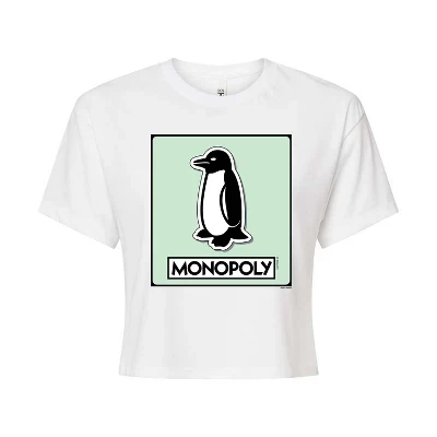 Женская футболка Monopoly «Пингвин», укороченная, белая