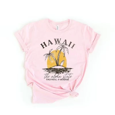Женская футболка с коротким рукавом Hawaii Tropical Paradise с графическим рисунком розового цвета