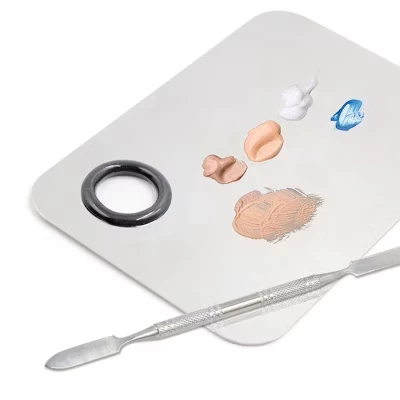 Косметическая палитра Square Pro Ladies Makeup Board из нержавеющей стали с лопаточкой Серебристый тон 5,8 