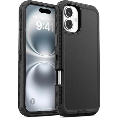 Чехол, совместимый с iPhone 16 Plus - Трехслойная сверхпрочная защита черного цвета